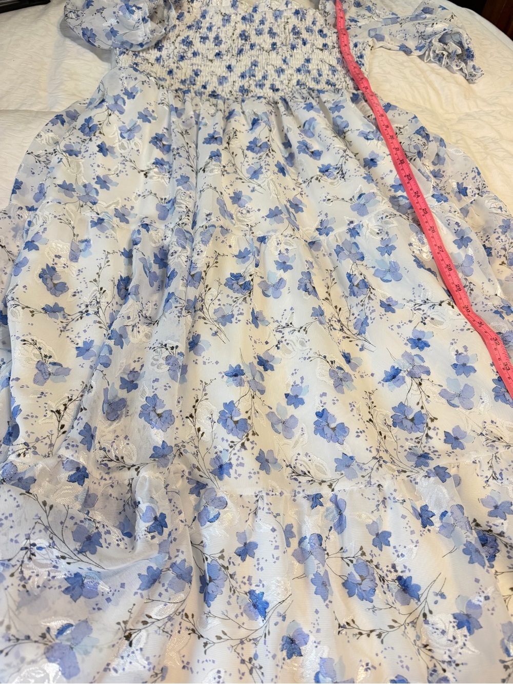 Baltic Born Blue Floral Smocked Midi Maxi Dress XL puffed sleeve smocked bodice - Picture 11 of 11